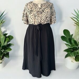 NWT!Leopard Print Black Skirt Belt Pocket Ruffle Sleeve Dress Size 28 or 5X
